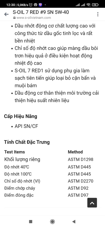 DẦU NHỚT S-OIL RED #9- SP 5W40- 4L