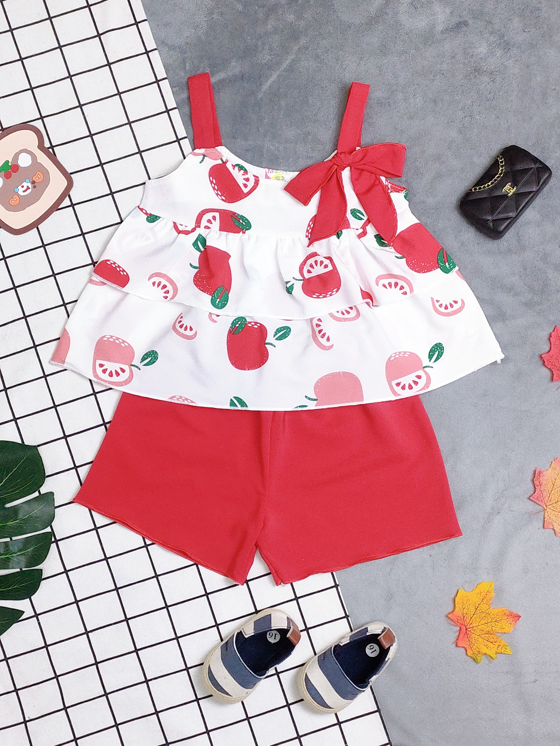 Bộ Lụa Tầng Phối Nơ Bé (6-18kg) (giao màu ngẫu nhiên)