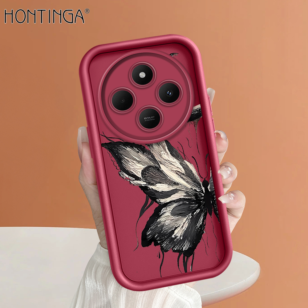 Hontinga for Redmi 14C Back Cover black butterfly Pattern Ladder Soft Camera Protection Rubber Phone Case for Girls. 