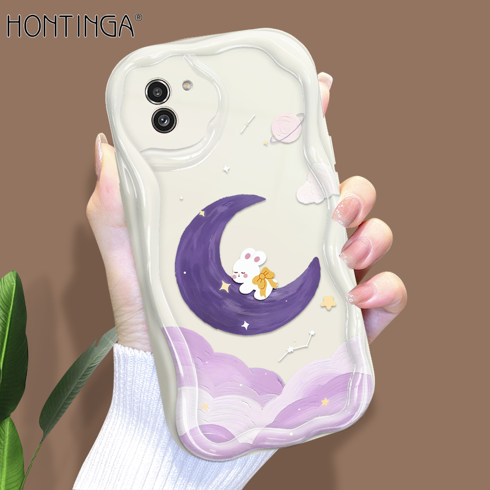 Hontinga for Samsung A03 Back Cover Purple Moon Clouds Phone Case Texture Wavy Edge Soft Mobile Cover. 