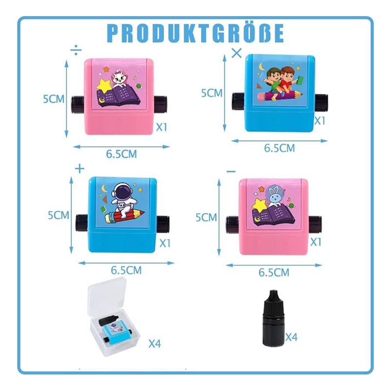 Teacher Stamps 4PCS Roller Digital Teaching Stamp(Addition, Subtraction, Multiplication and Division)
