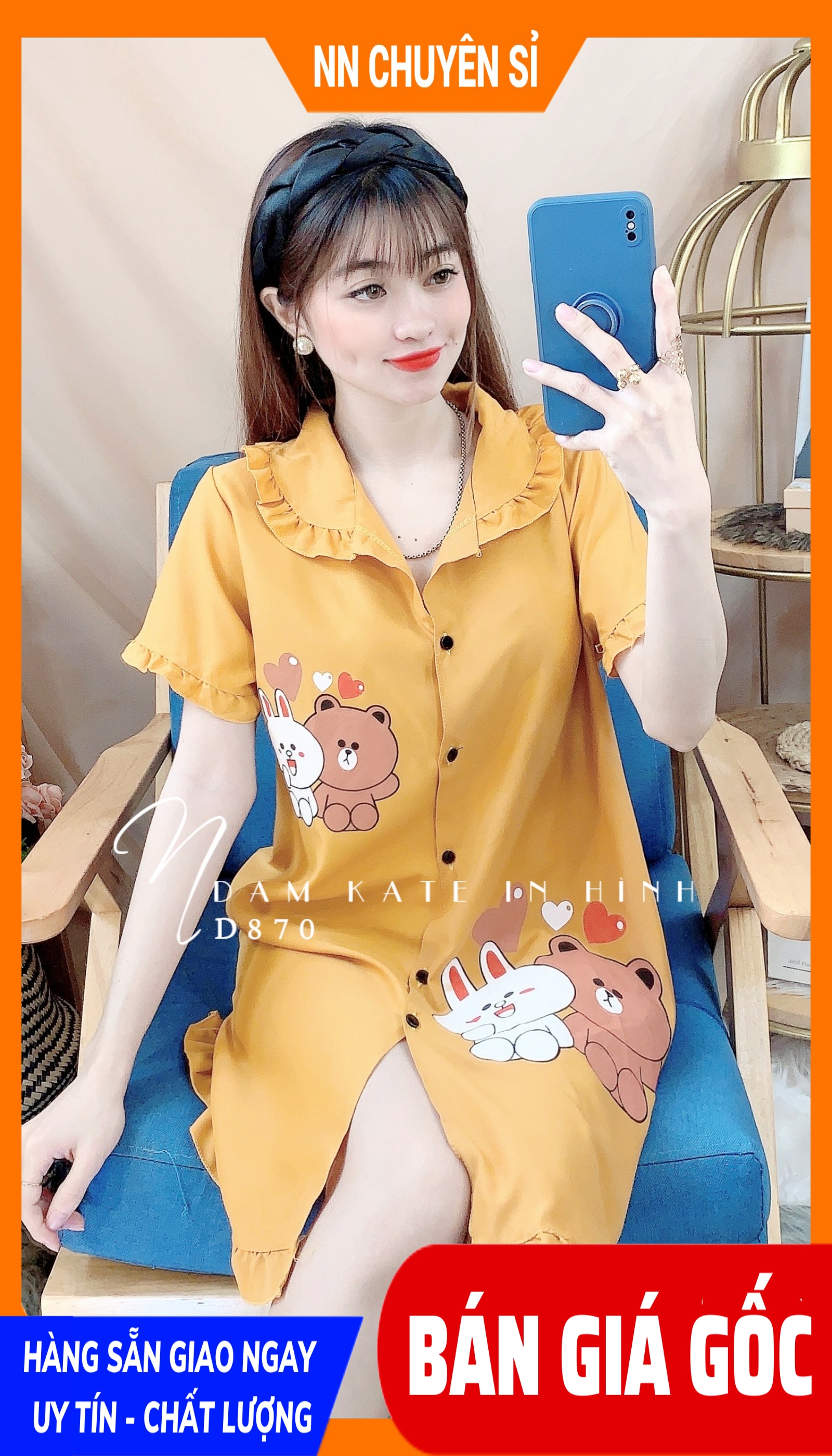 Đầm ngủ nữ dễ thương phom 55kg chất kate mềm mịn in hình hoạt hình dễ thương - D870 🛑 Ảnh thật 🛑 Đầm mặc nhà 🛑 Đầm hoạt hình 🛑 Đầm ngủ 🛑 Đầm ngủ dễ thương 🛑