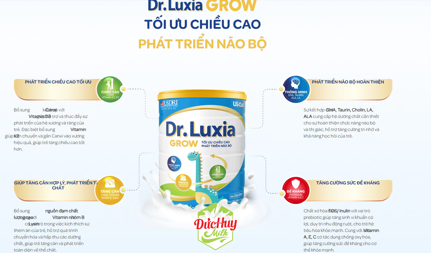 Sữa bột công thức Dr.Luxia Grow 900g