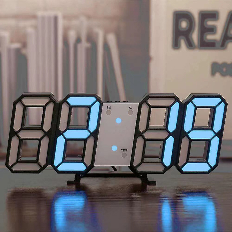 Desktop clock, 3D luminous digital clock, wall-mounted voice-activated silent alarm clock, intelligent light sensitive