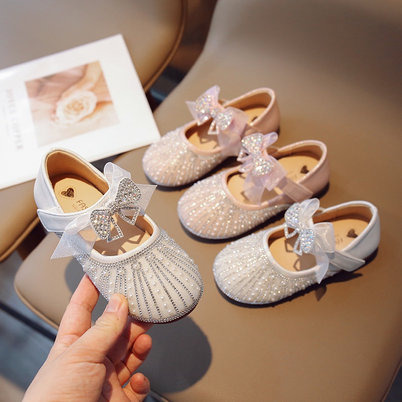 Giày Búp Bê Da Đính Hạt Cườm Lấp Lánh Thời Trang Cho Bé Gái