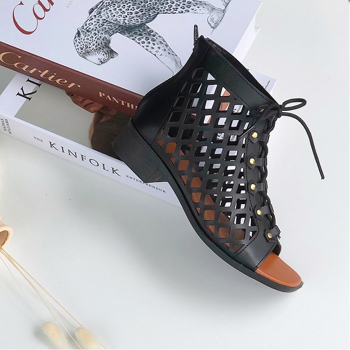 [HCM]Giày sandal chiến binh da cắt lazer đế thấp S370