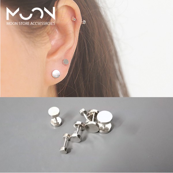 Bông tai nam chấm tròn loại màu trắng không gỉ sét bông tai idol