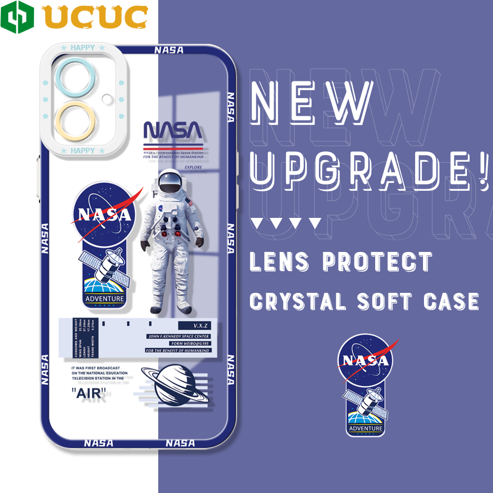 UCUC for Samsung A06 Back Cover Astronaut Label Transparent Crystal TPU Soft Case Full Lens Protection Ultra Thin Drop Resistant Phone Case. 