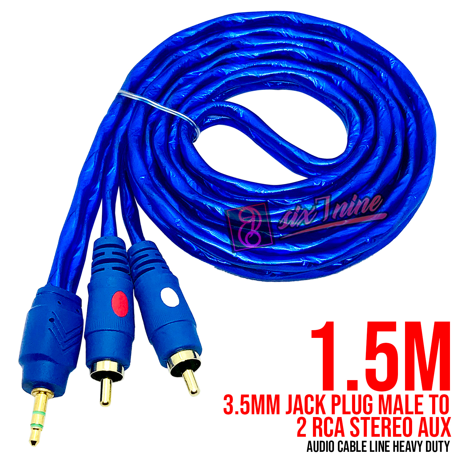 Heavy Duty 1.5M 3.5mm Jack Plug Male to 2 RCA Stereo AUX Audio Cable