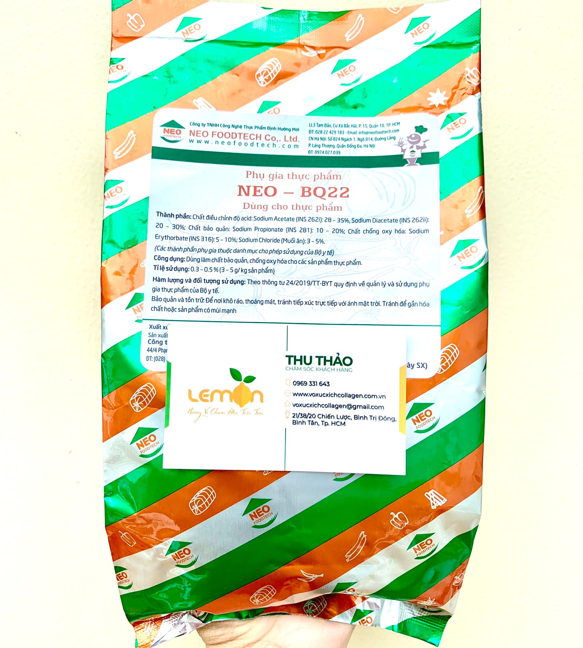 Chất bảo quản, chống oxy hóa NEO-BQ22 - Chuyên dùng cho xúc xích, lạp xưởng, giò chả, nem chua, pate, jambon