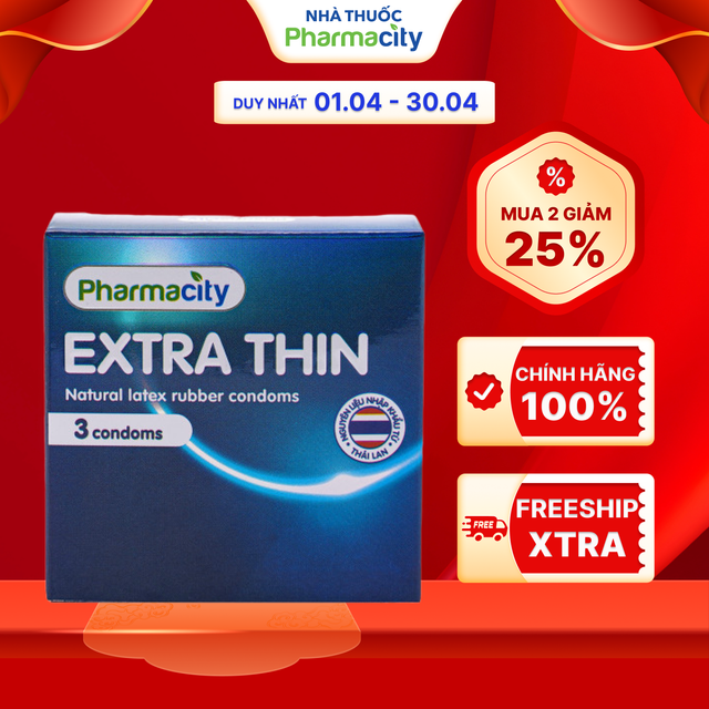 Bao cao su Pharmacity Extra Thin (3 cái/hộp)