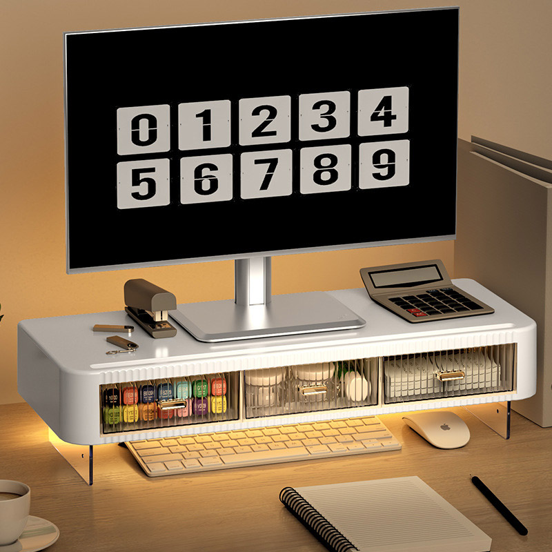Desktop Computer Monitor, Elevated Office, Desktop Neck Protector, Screen Base, Bracket, Organizer, Storage Box, Lights