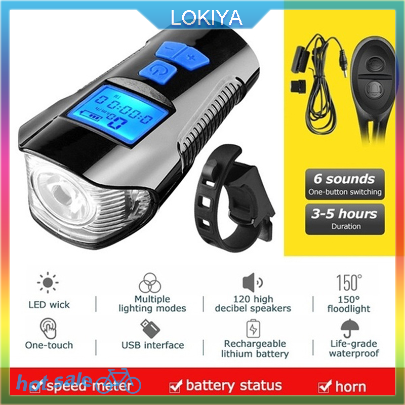 LOKIYA Đèn Xe Đạp USB đèn pin đồng hồ tốc độ xe đạp Đèn Pha Led phía trước xe đạp