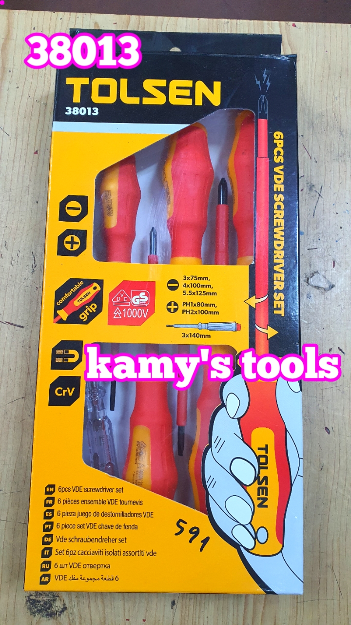 Bộ tua vít cách điện tolsen 38013 bộ 6 cây