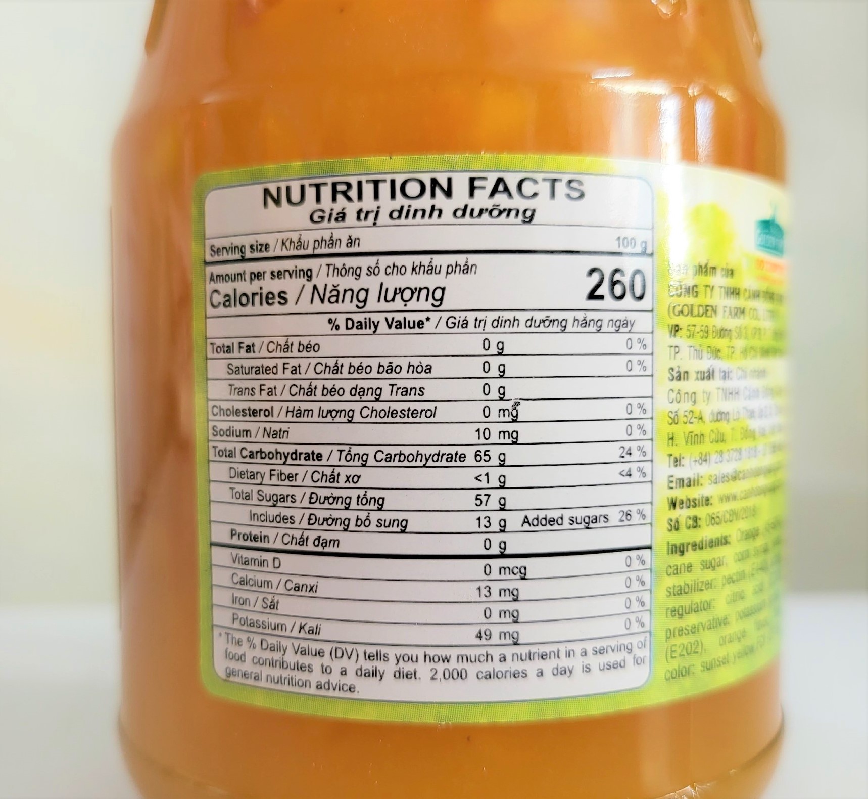 [Lọ 450g] MỨT CAM [VN] GOLDEN FARM Orange Marmalade (halal)