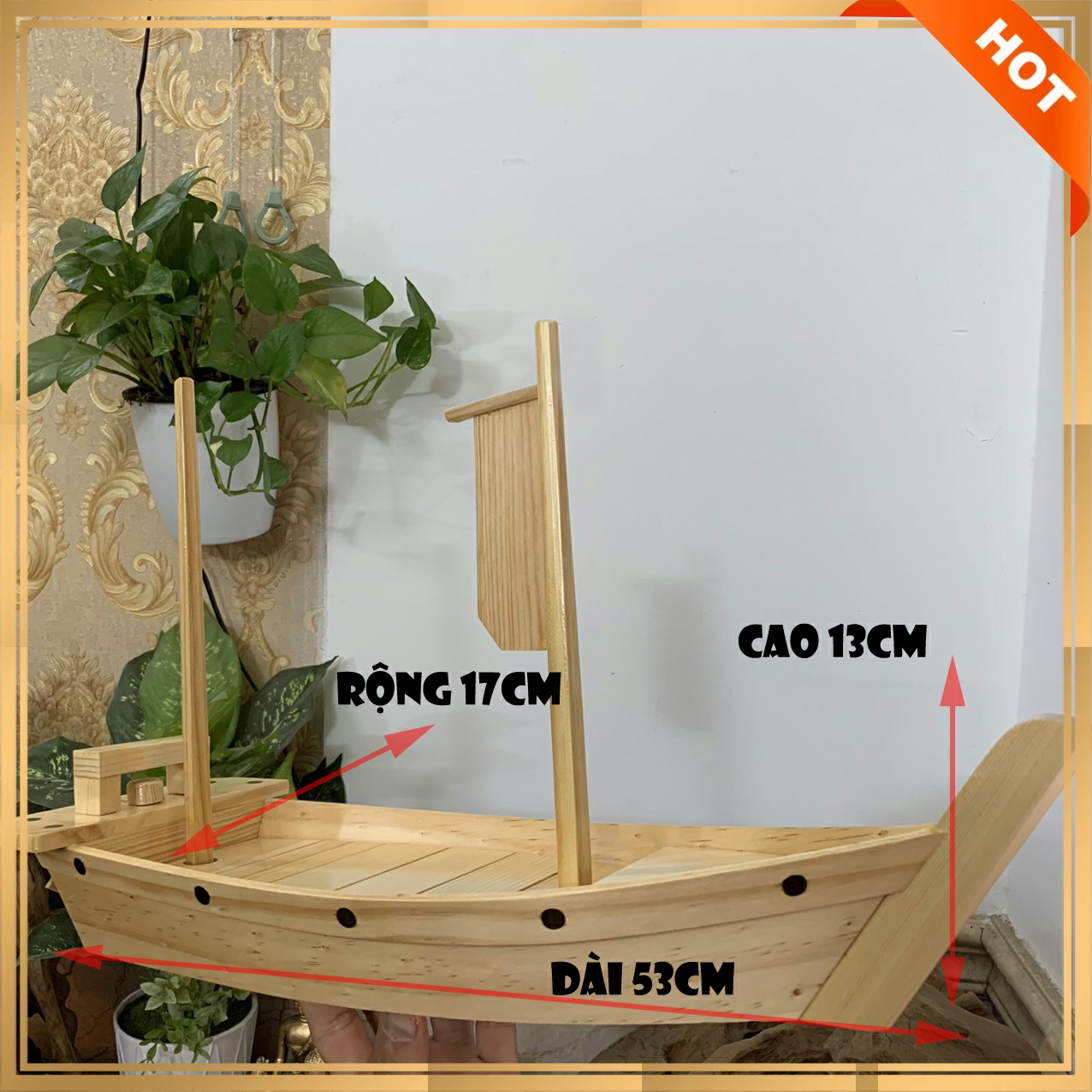 [Dài 63cm - 2 cột buồm] Khay gỗ đựng sushi - khay thuyền gỗ đựng sashimi hình con thuyền gỗ sushi - Gỗ thông - Hàng Chuẩn Nhật