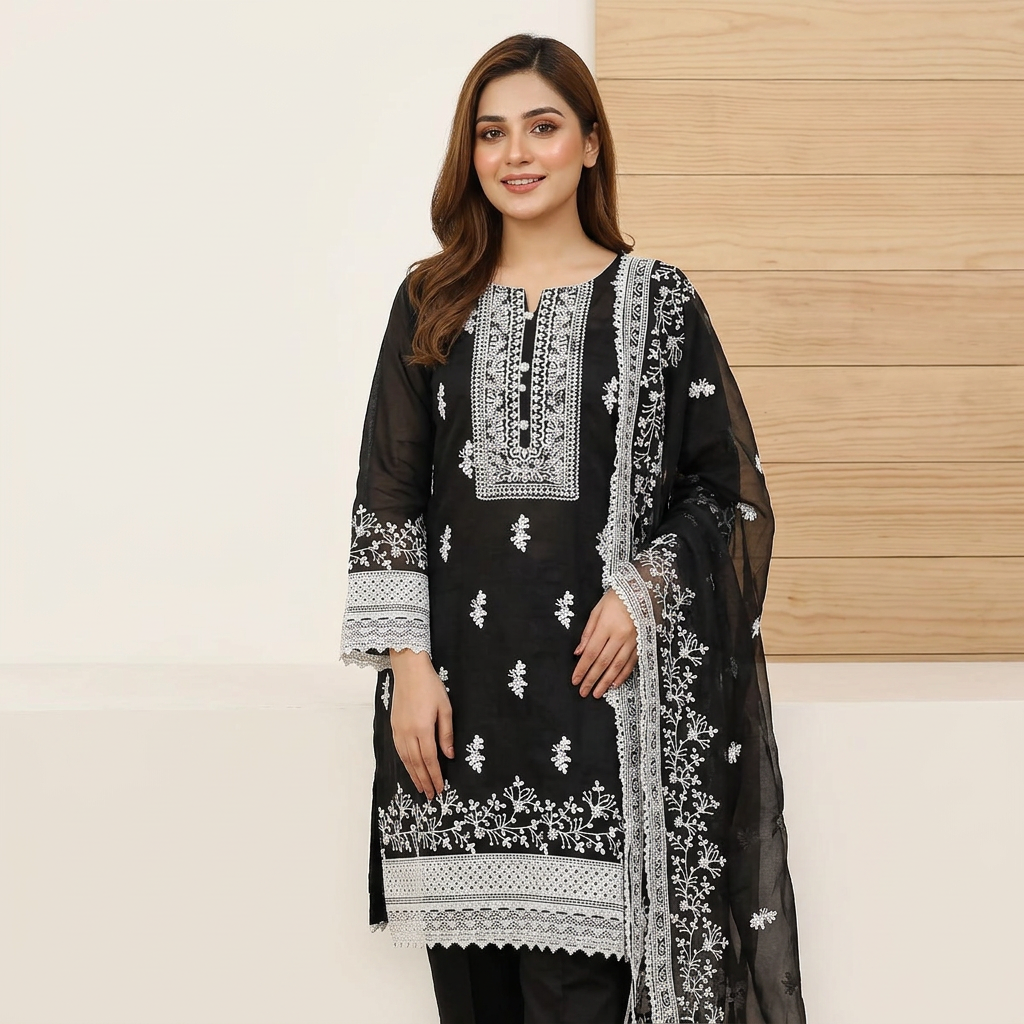 Aariz Super Shop Organza Tissu Four Piece Shalwar Kameez Dress For Women
