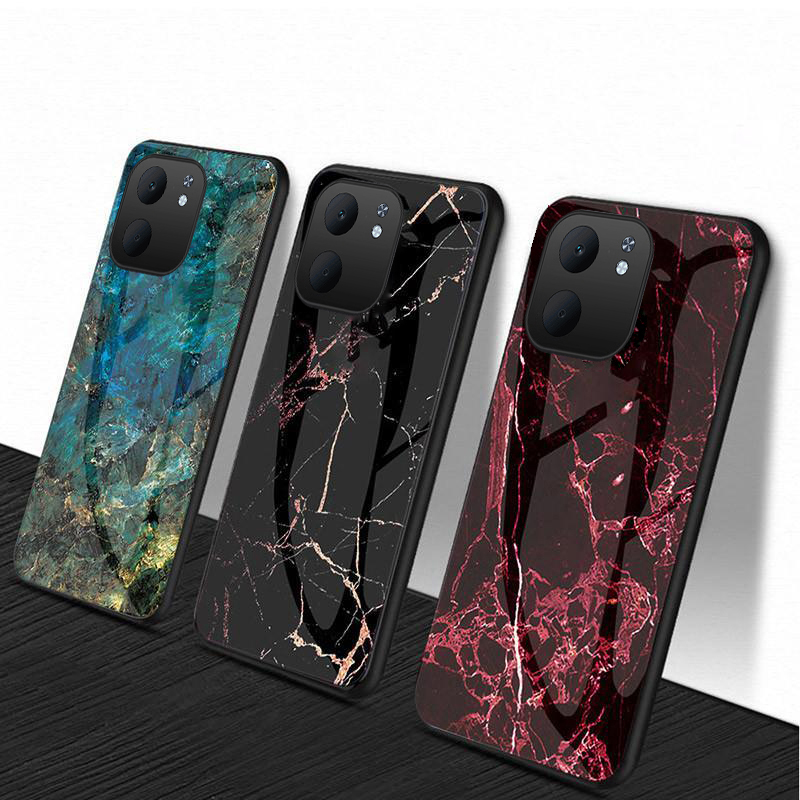 For Oppo A5X Phone Case Fashion Marble Pattern Phone Case Tempered Glass Protected Soft Silicone Bumper for OPPO A5X Cover Casing HP. 