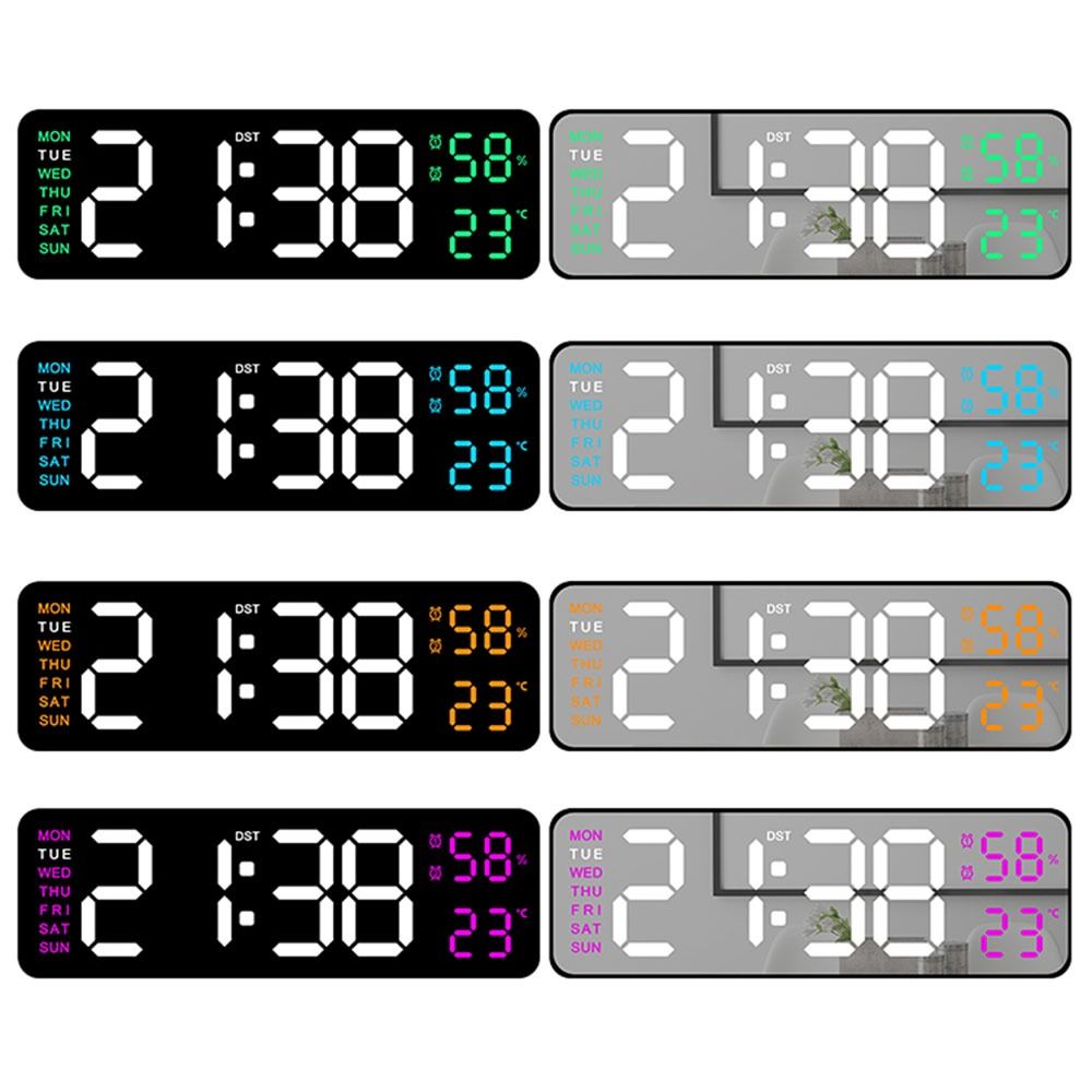 LINNANZHUBING Wall-mounted Electronic Wall Clock Multi-functional Temperature Display Table Clock Calendar Digital LED Clocks for Bedroom