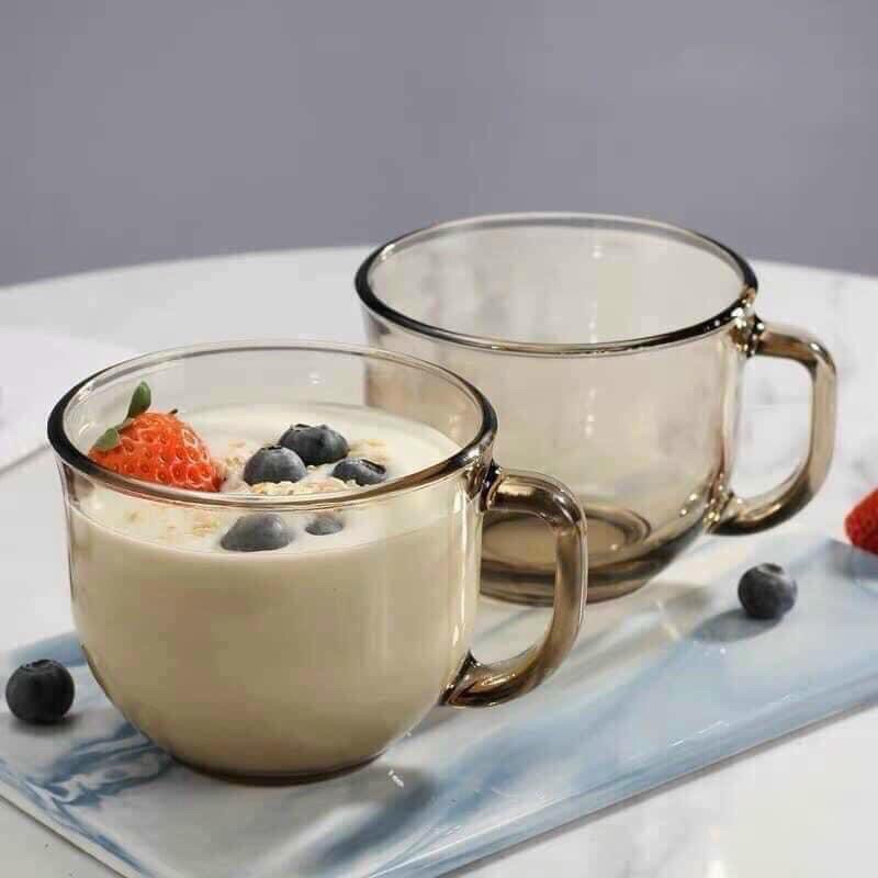 Set 2 Cốc Thuỷ Tinh Màu Hổ Phách Có Tay Cầm