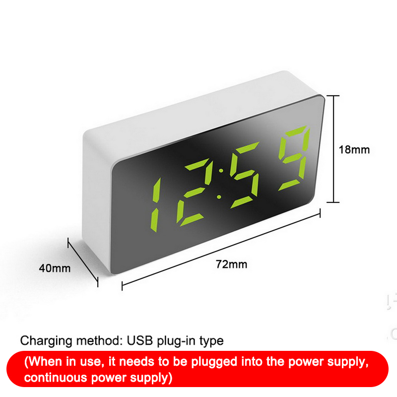 Mini LED Mirror Digital Table Alarm Clock Wake Up Light for Home Time Temperature Display Electronic Desktop Clock. 