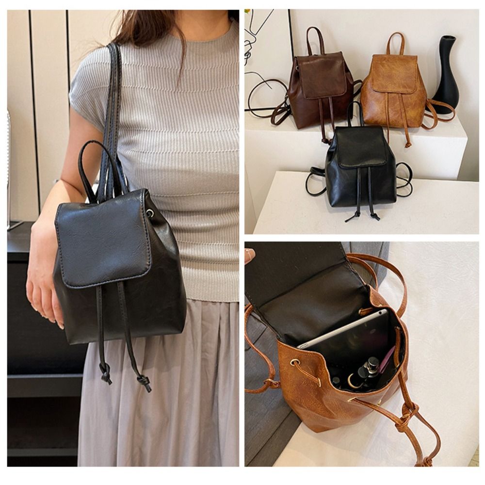Portable%20PU%20PU%20Backpack%20Small%20Pack%20Brown%20Solid%20Color%20Shoulder%20Bag%20Solid%20Color%20Handbag%20Retro%20Backpack%20Outdoor%20-%20Image%202
