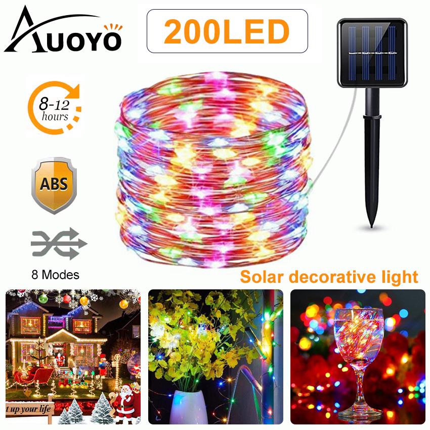 Auoyo 200 LED Đèn Năng Lượng Mặt Trời Solar String Lights Outdoor Lighting 8 Modes Starry Lights Copper Wire Lights Waterproof IP65 Fairy Christmas Decorative Lights for Wedding Homes Party Halloween thumbnail