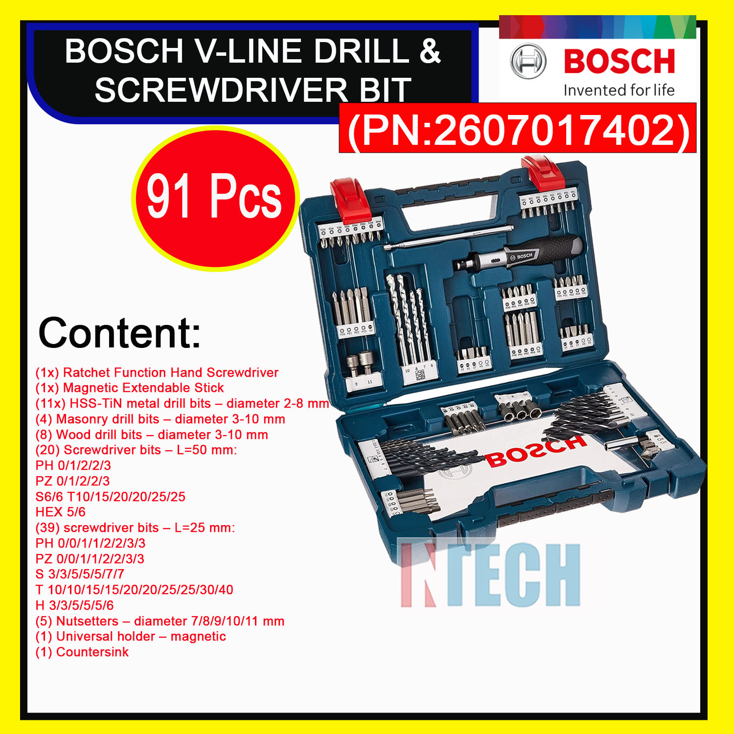 BOSCH VLINE DRILL AND SCREWDRIVER BIT SET ( 91PCS ) 2607017402 Lazada