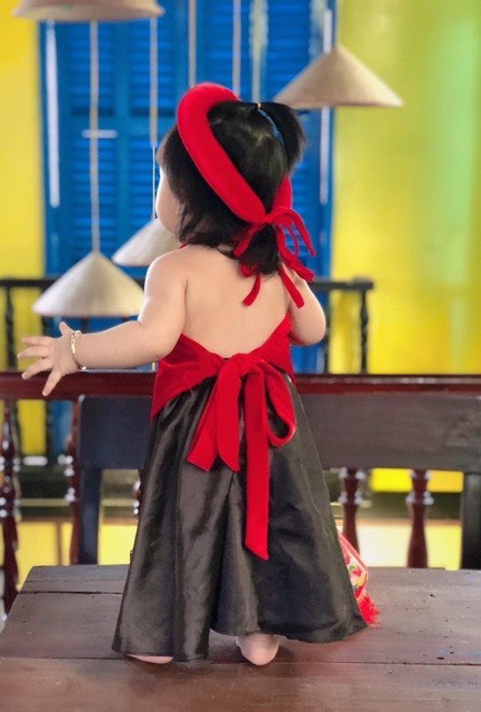 Set yếm nhung đỏ 3 chi tiết