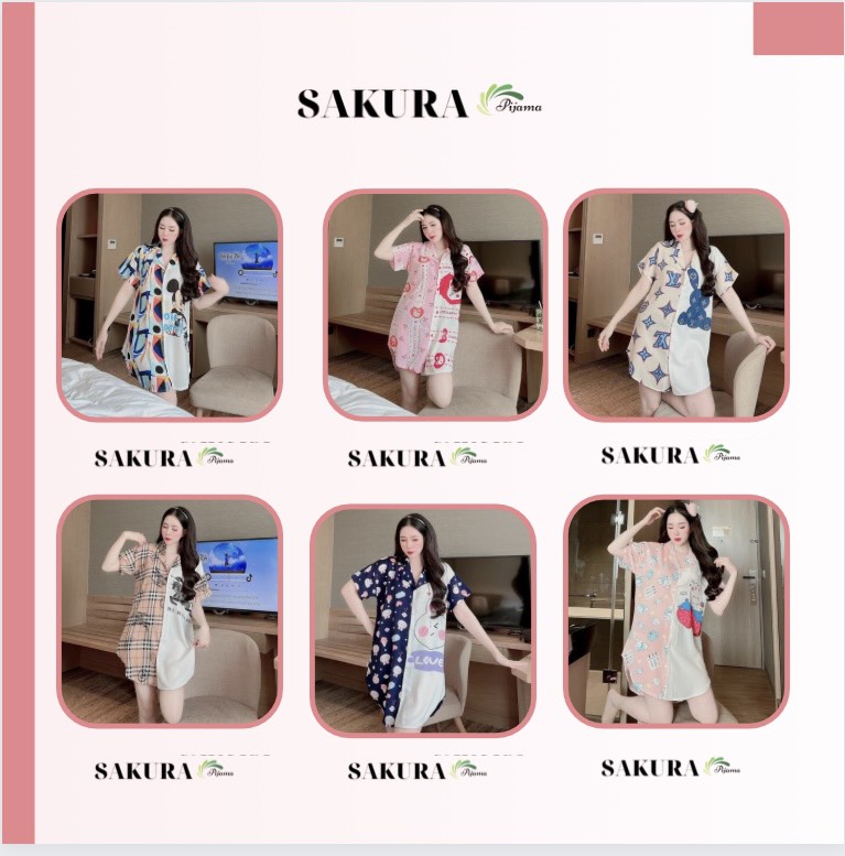 Váy sơ mi suông dáng dài thiết kế cute lụa ngủ cao cấp SAKURA