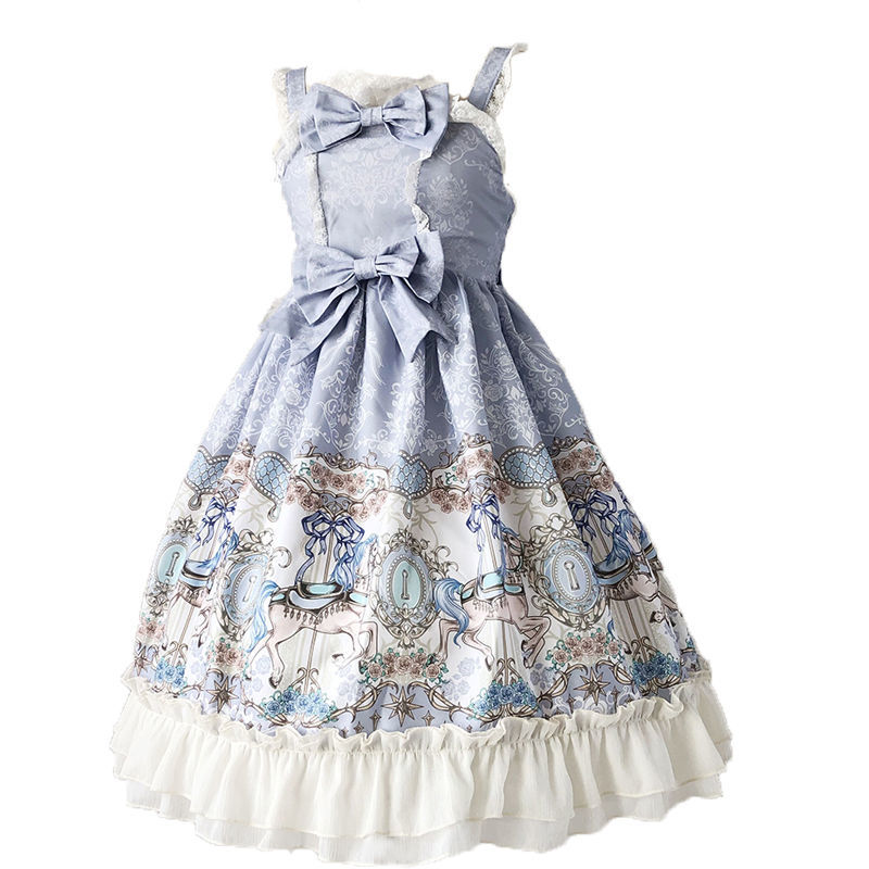 Trọn bộ váy lolita jsk váy tây thiếu nữ dễ thương lolita váy phồng dáng người thấp váy liền hai dây nữ