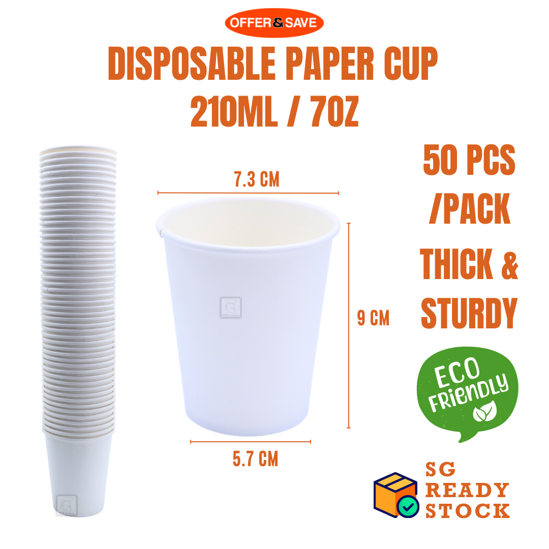 ONS Premium 50 Pcs White Paper Cup 7oz/210ml Disposable Paper Cup ...