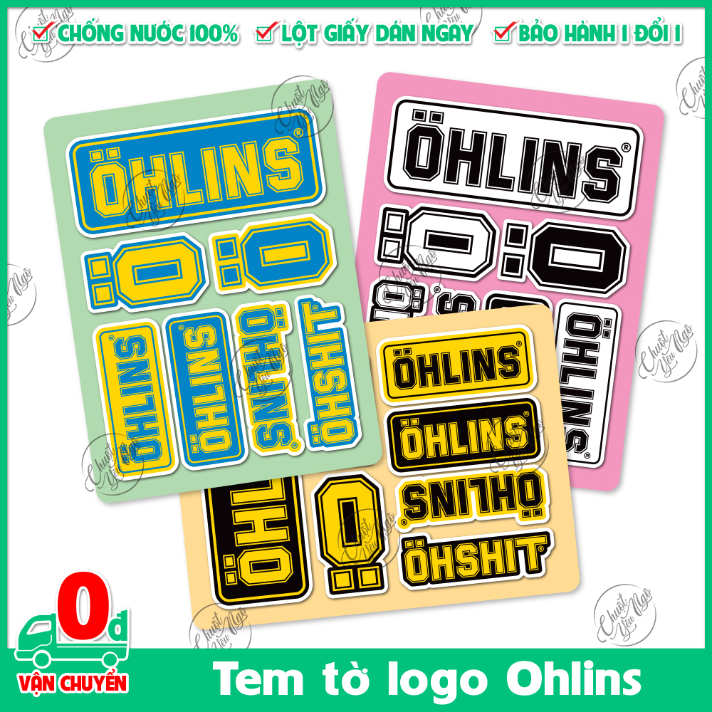 Bộ 7 tem xe decal hình dán logo Ohlins chống nước chất lượng cao trang trí xe máy điện thoại laptop...