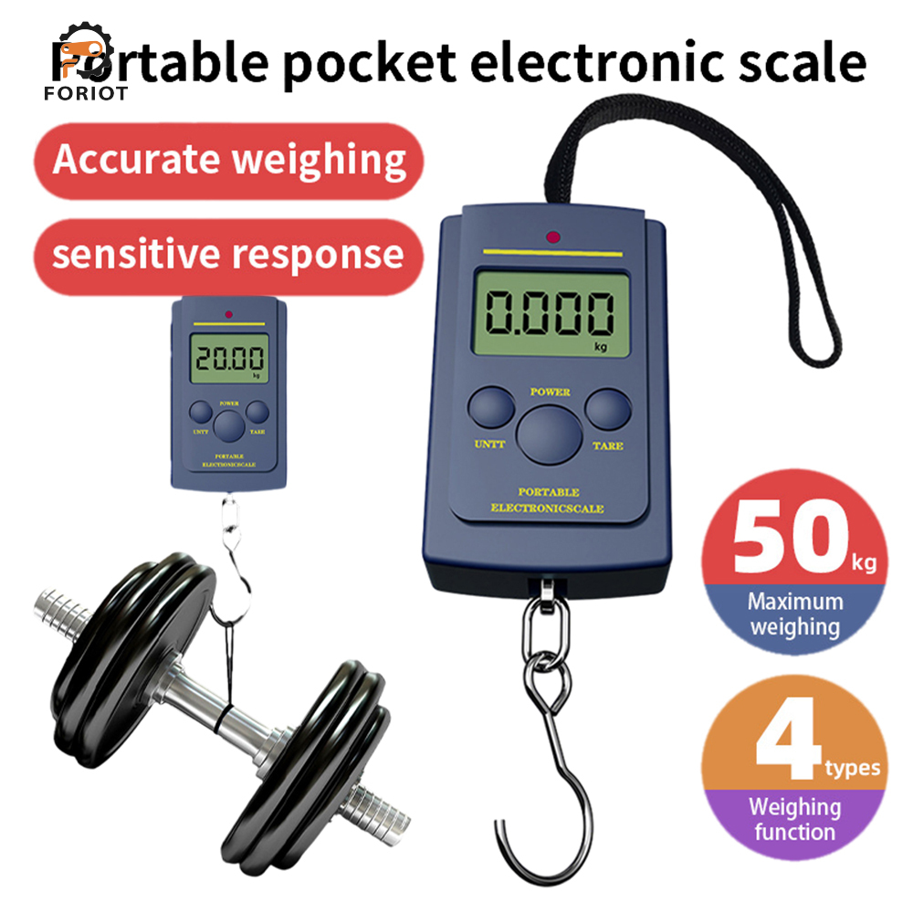 Foriot 50kg No Backlight Digital Electronic Scale Kitchen Weighing Tool Mini Fishing Box Travel Hooks