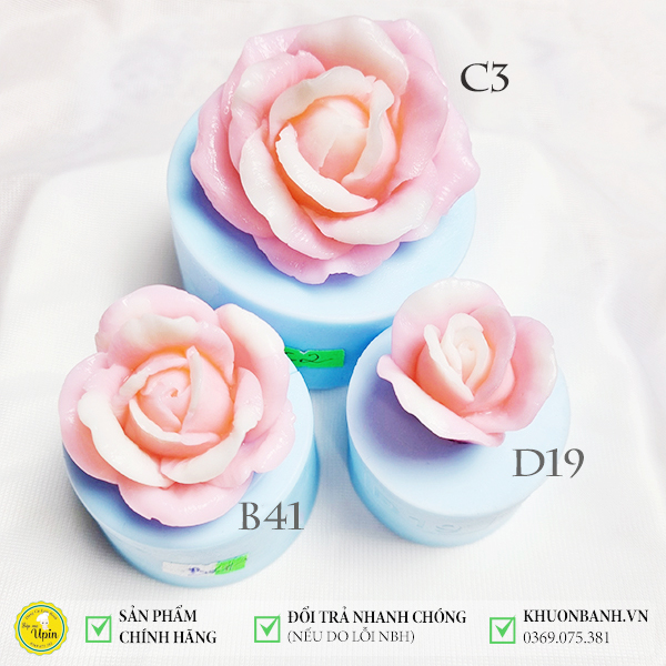 Khuôn silicon hoa hồng thái đẹp sắc nét làm rau câu hoa sáp nến socola B41 D19 C3