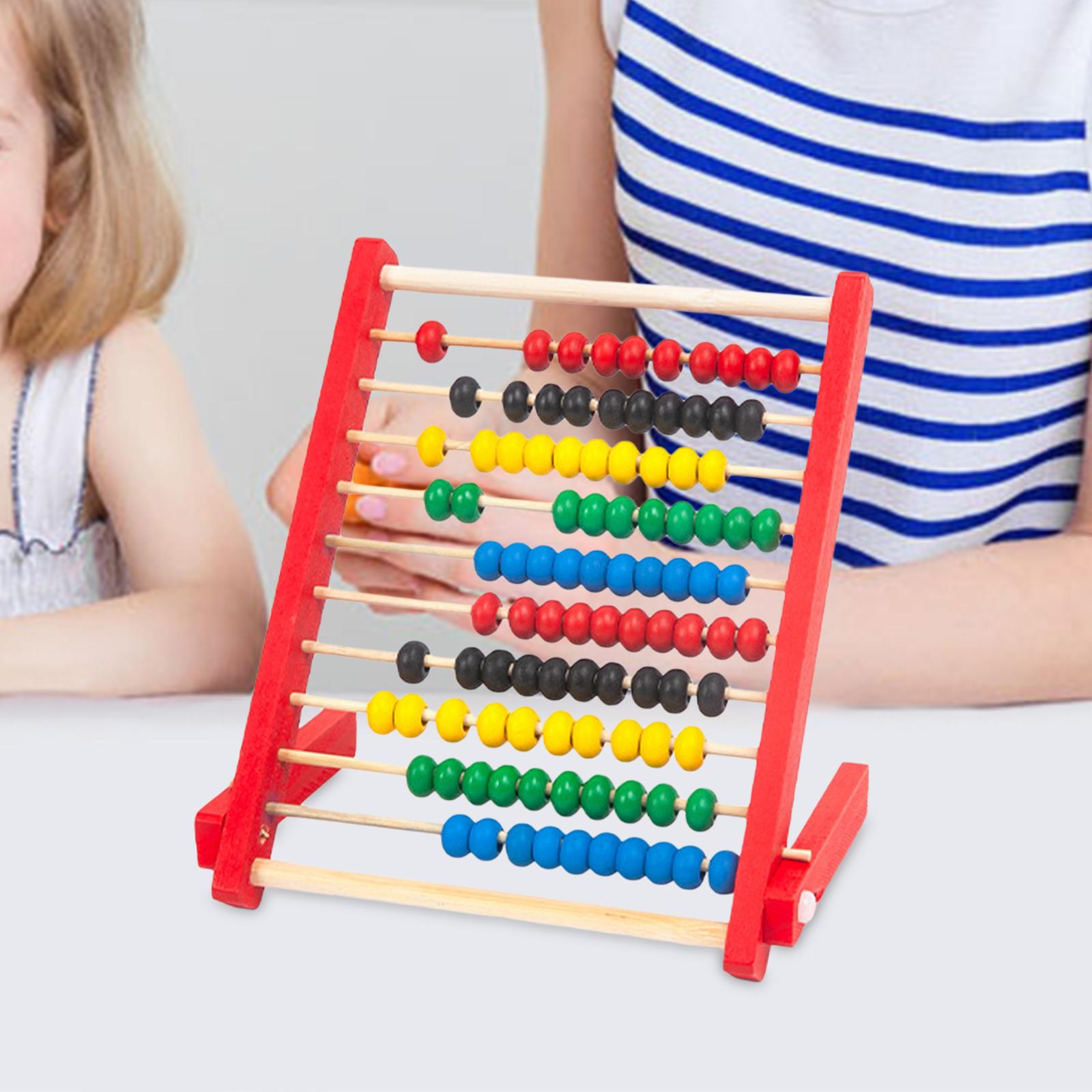 Gamchiano Toddlers Mathematics Toy Beads Game Kids 10 Row Wooden Counting Frame Abacus Red