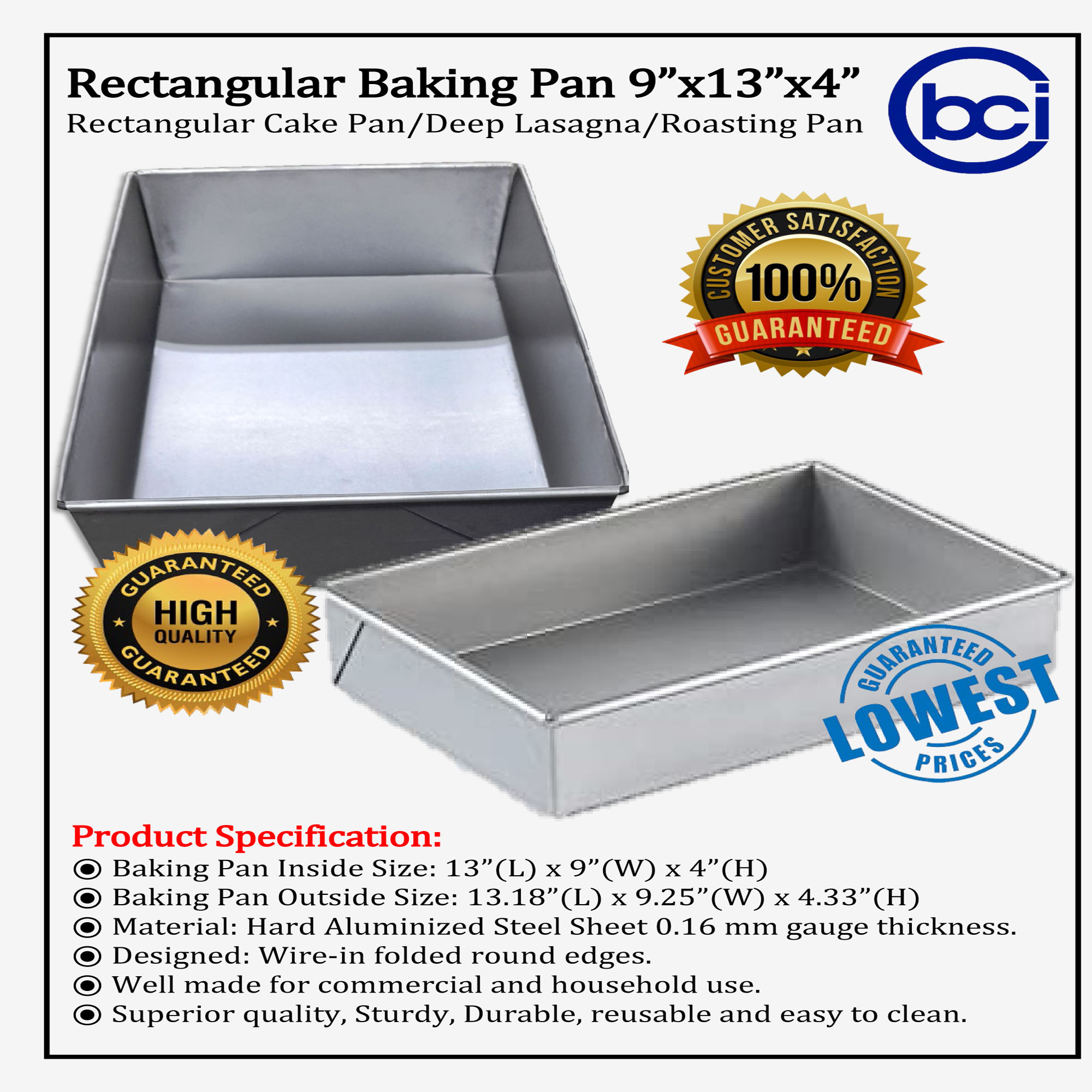 Rectangular Baking Pan 9 x13 x4 Inch Heavy Duty Deep Lasagana Pan 