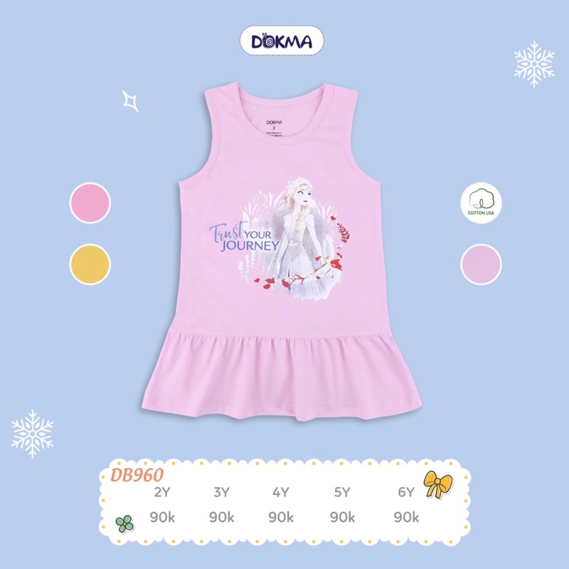 Váy ba lỗ (sát nách) bé gái Dokma chất Cotton mềm, mát(2-6y)