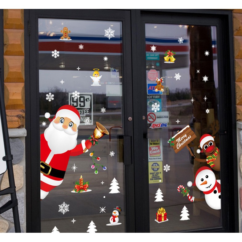 Decal trang trí noel ông già noel và các bạn chào giáng sinh vui vẻ