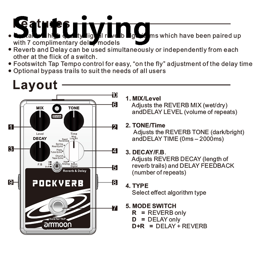 Sutuiying%20ammoon%20POCKVERB%20Reverb%20Delay%20Guitar%20Effect%20Pedal%207%20Reverb%20Effects%20Fifty%20percent%20discount%20+%207%20Delay%20Effects%20With%20Tap%20Tempo%20Function%20True%20Bypass%20Pedals%20-%20Image%205