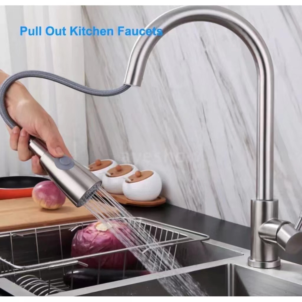 Faucet Pull-Out Spray Head Kit Kitchen Sink Faucets Hose Sprayer Stainless Steel