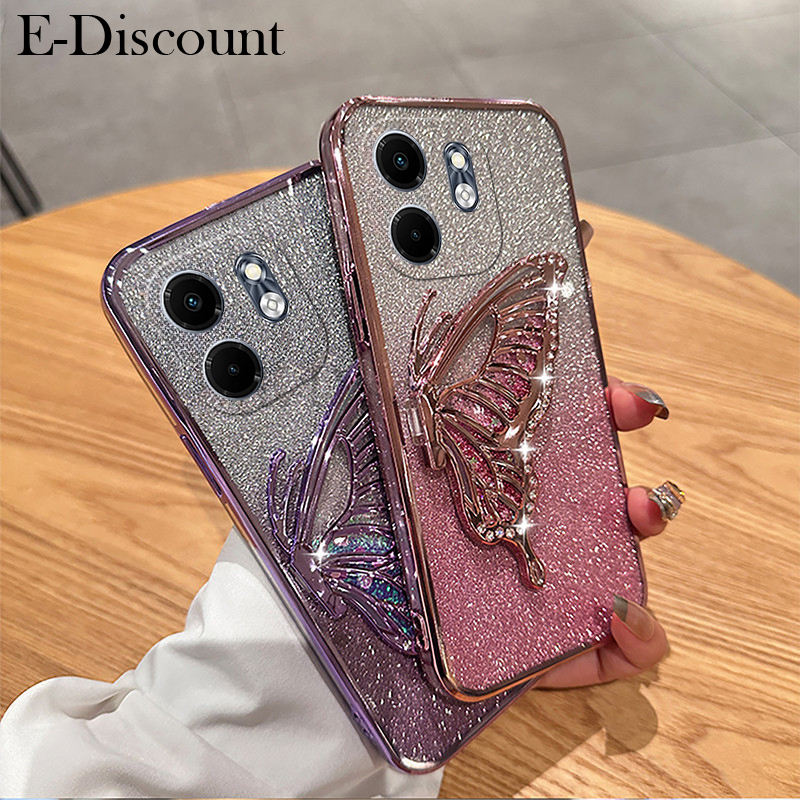 New Phone case infinix Smart 9 Back cover Diamonds butterfly holder shiny hourglass of quicksand transparent soft silicone For infinix Smart9 case.