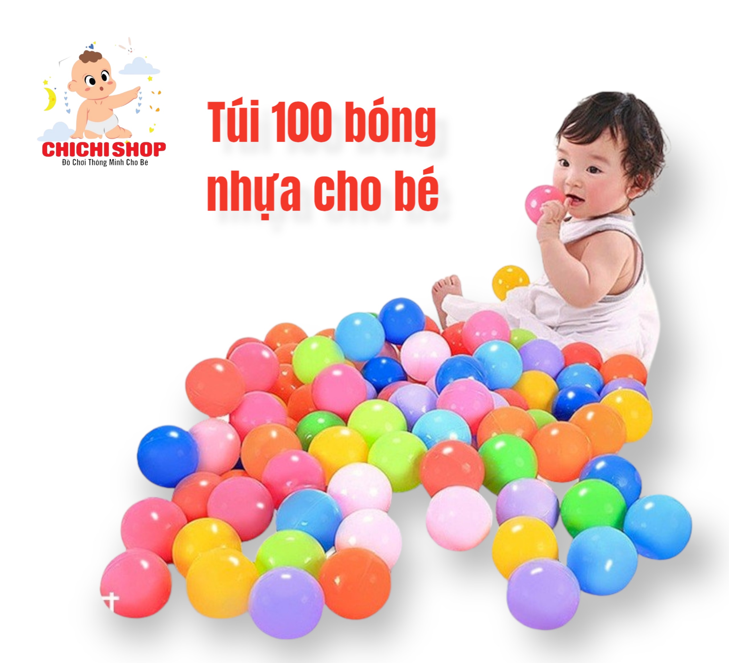 Túi 100 Quả Bóng Nhựa Nhiều Màu Sắc Cho Bé Hàng Việt Nam Chất Lượng Cao thumbnail