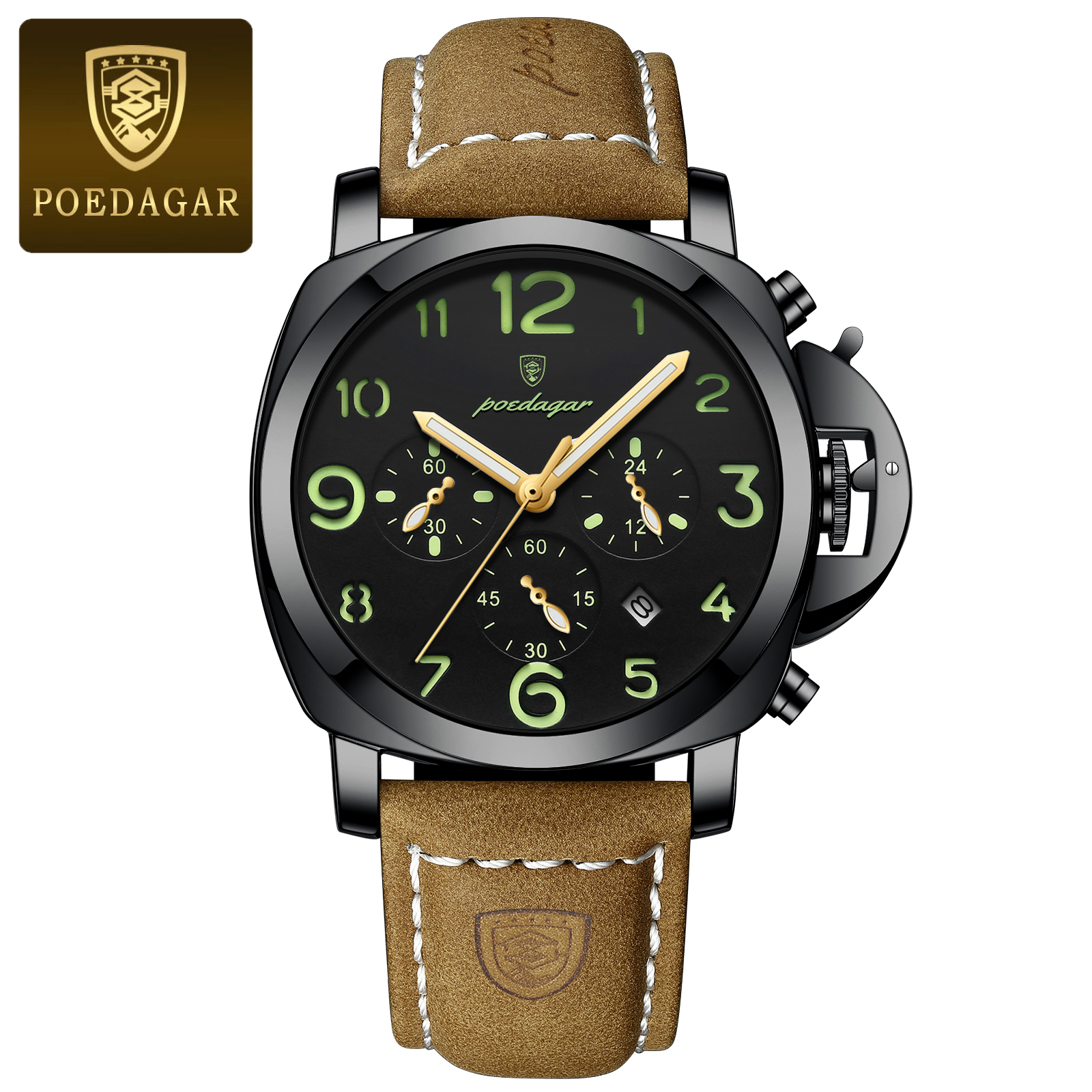 POEDAGAR Luxury Sports Watch for Man Waterproof Luminous Date Chronograph Men Watch Leather Quartz Men's Watches Clock Reloj+box.