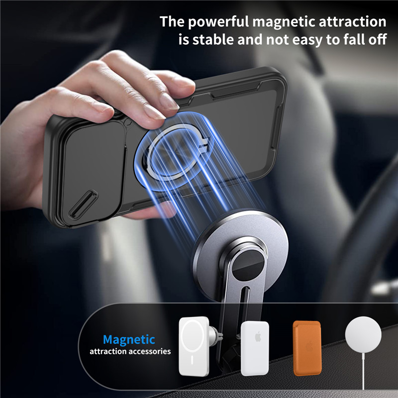 Case For IPhone 17 16 15 Max 14 Pro 13 12 11 Slide Camera Ring Stand Armor Anti-fall Protection Kickstand Covers_voghion.com
