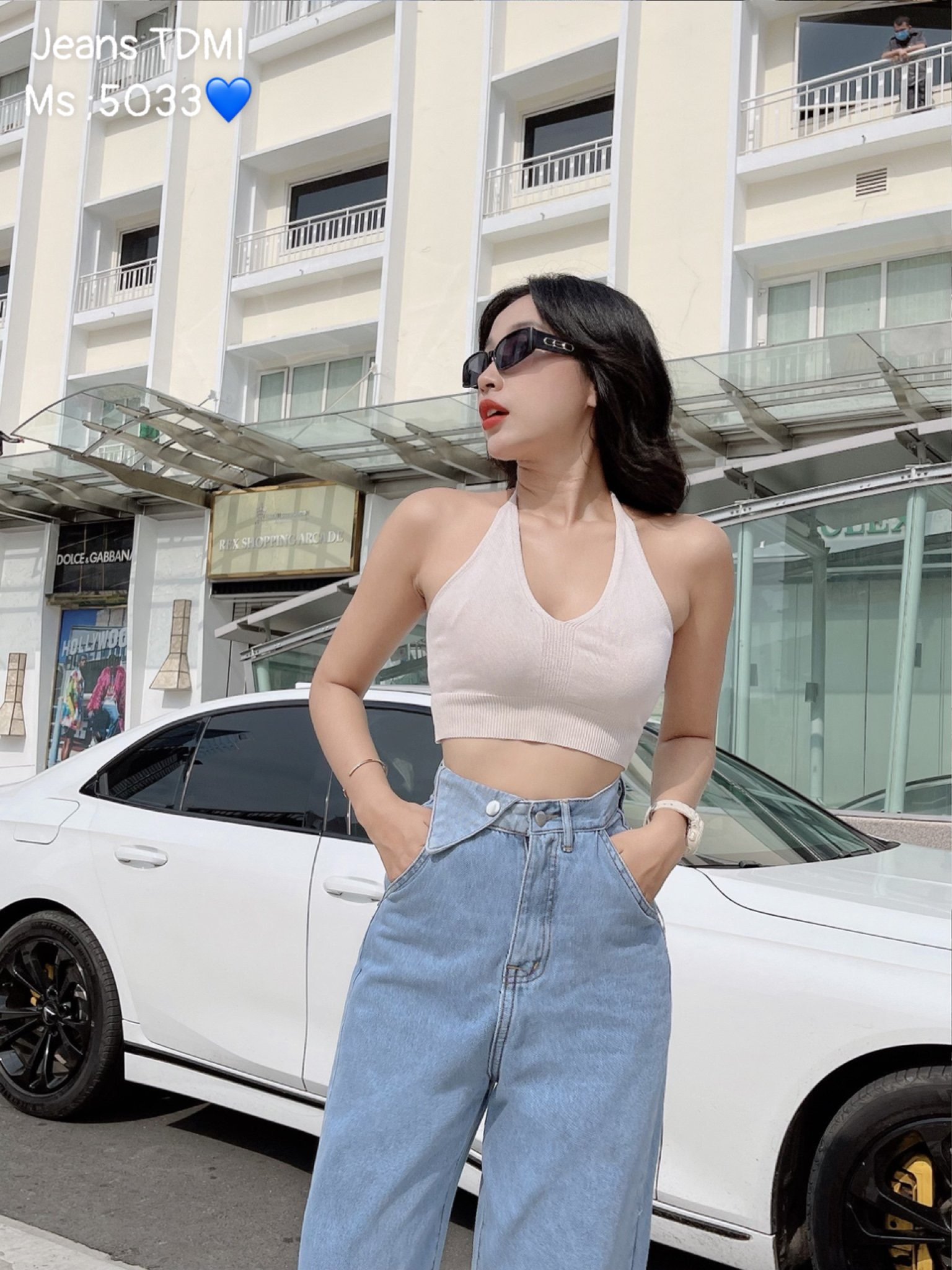 QUẦN JEANS ỐNG RỘNG NỮ LƯNG CAO TAI TAM GIÁC 1 BÊN MÀU XANH NHẠT CAO CẤP LOTI CÁ TÍNH YÊU CHUỘNG HÒA BÌNH