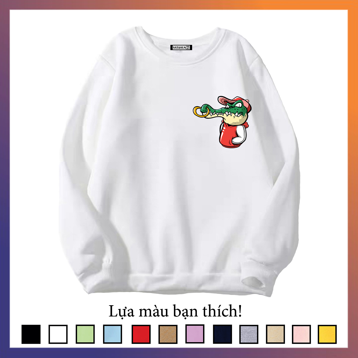 Áo sweater unisex nỉ chui in logo cá sấu