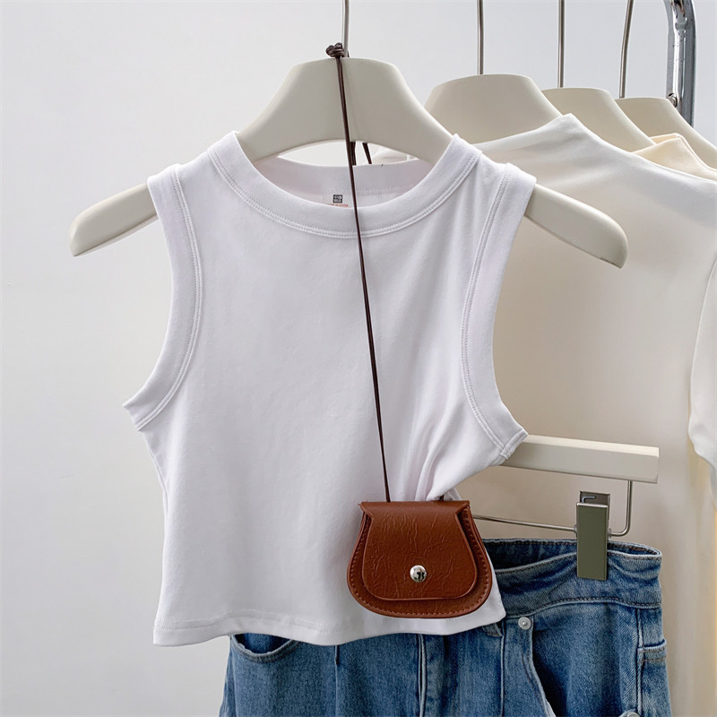 Women's New Slim Fit Short Solid Color Versatile Sleeveless Tank Top