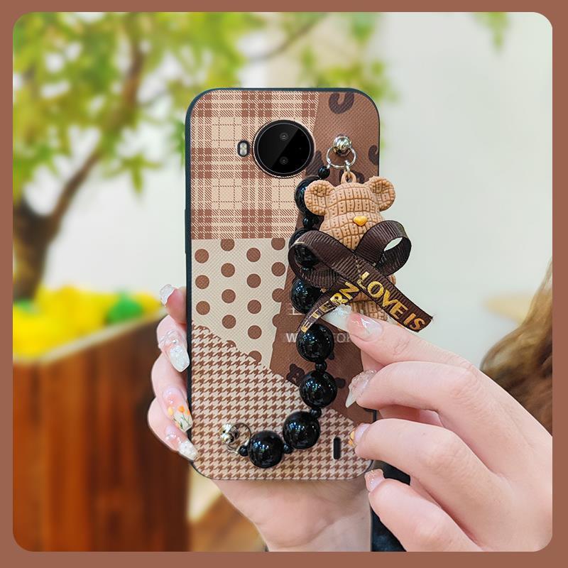 Black%20pearl%20pendant%20Dirt-resistant%20Phone%20Case%20For%20Nokia%20C20%20Plus%20Back%20Cover%20soft%20case%20Bear%20bracelet%20Anti-knock%20Cartoon%20-%20Image%204