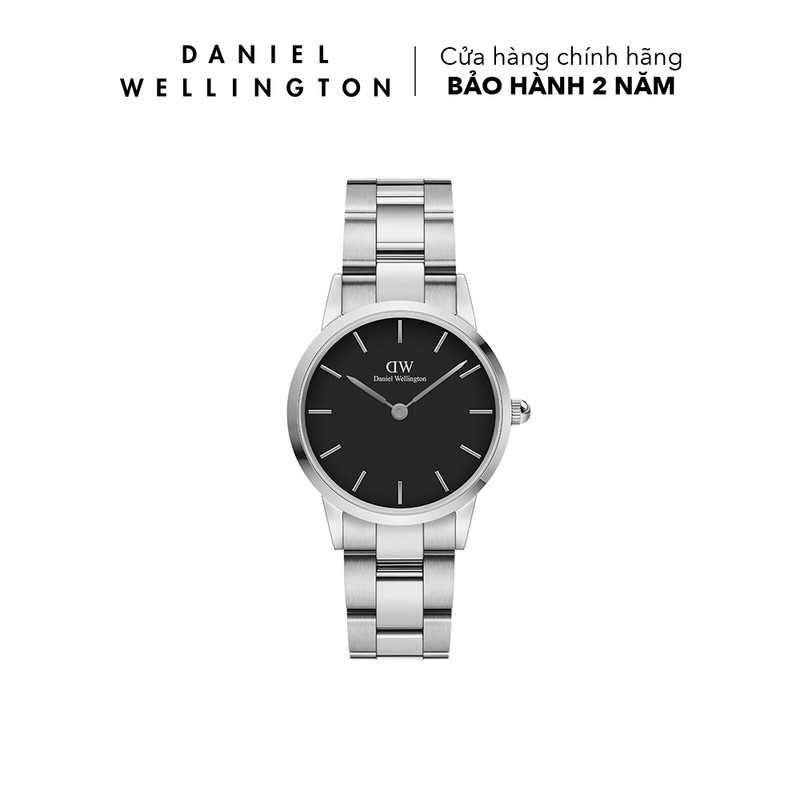 Đồng hồ Nam,Nữ Daniel Wellington dây thép không gỉ - Iconic Link mặt đen - vỏ bạc